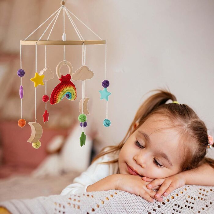 Фетровий мобіль Trayosin на ліжечко з веселкою, зірками та ракетою