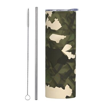 Кухоль з прямою трубочкою, 590 мл, армійський камуфляж, з принтом, дорожній кухоль, підходить для кемпінгу, офісу та дому
