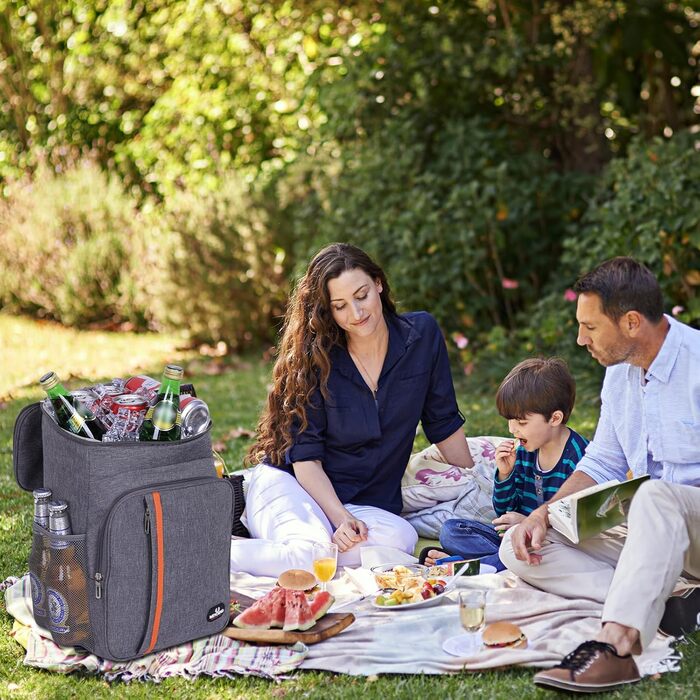 Рюкзак-холодильник 22 л - Велика сумка-холодильник, рюкзак для пікніка, водонепроникний рюкзак, надлегкі рюкзаки для чоловіків та жінок для кемпінгу, барбекю, походів, пікніка, чорно-сірий