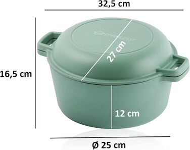 Чавунна емальована каструля Mahlzeit 6,9 л м'ятна, кругла чавунна каструля з кришкою та 2 ручками традиційна чавунна каструля, ема