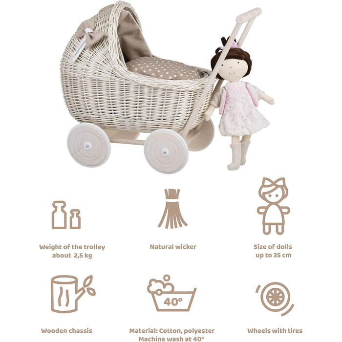 Плетені коляски для ляльок з постільною білизною ідеальна ідея для подарунка плетені коляски для ляльок красива іграшка з лози пле