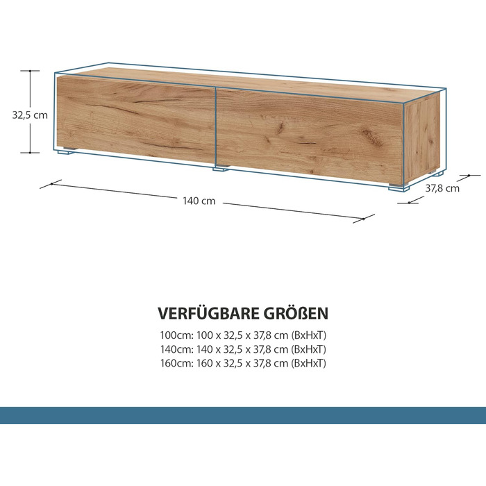Тумба під телевізор Planetmbel, столик під телевізор довжиною 140 см, тумба під телевізор підвісна або стояча, тумба під телевізор
