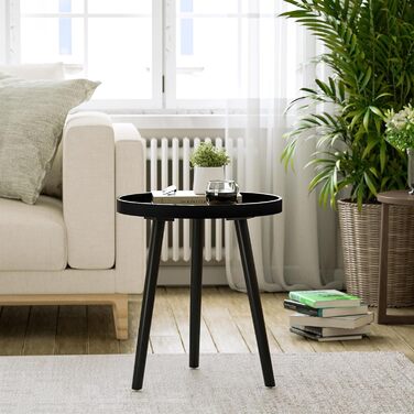 Круглий чорний журнальний столик, маленький столик, 45 x 35 см, столик для вітальні, тумбочка з ніжками з масиву дерева, скандинавський стиль, маленький дерев&39яний журнальний столик для спальні, балкону