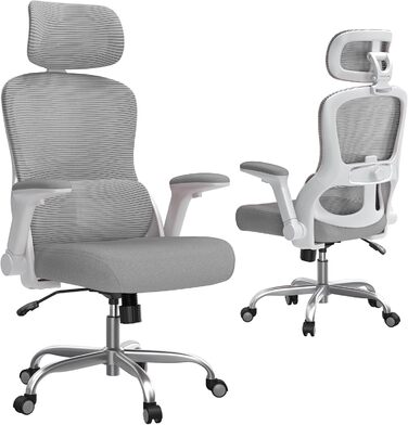 Ергономічне офісне крісло TRALT - Ігрове крісло з регульованим підголівником та поперековою опорою - Офісне крісло для дому - Комп&39ютерне крісло для високих людей - Сітчасте крісло, вантажопідйомність 150 кг, сірий колір