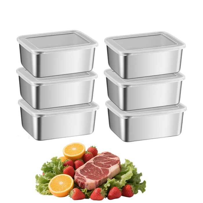 Контейнерів для зберігання продуктів з кришками, харчова сталь, багаторазові та штабельовані, контейнери для нарізок для холодильника, кухонні контейнери для сиру, фруктів, салатів, 6