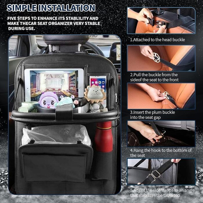 Автомобільний органайзер на заднє сидіння ONISMEZ 2 шт. з піддоном, автомобільний органайзер на заднє сидіння зі складним тримачем