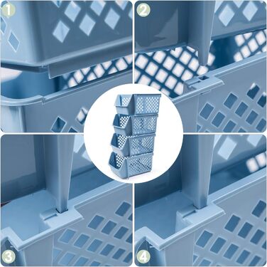 Штабелювані кошики для зберігання їжі, снеків, іграшок, туалетного приладдя, пластикові, сині, 4 шт. и