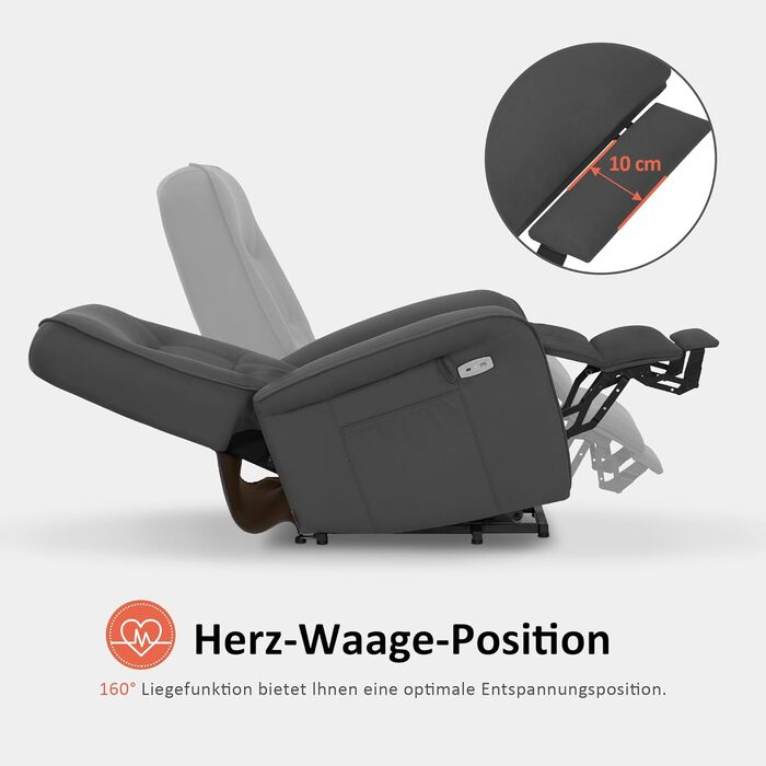 Крісло для телевізора M MCombo з електричним підйомником, 2 двигуни, з масажем та підігрівом, реклайнер з функцією лежання до 160, подушка сидіння з повного пінополіуретану 35D 7584 (мікрофібра, сірий)