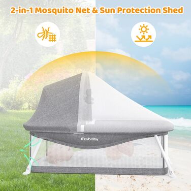 Дорожнє ліжечко Ezebaby, маленьке складне дитяче ліжечко з сумкою для зберігання, москітною сіткою та іграшками, підходить для дітей 0-5 місяців (сіре)