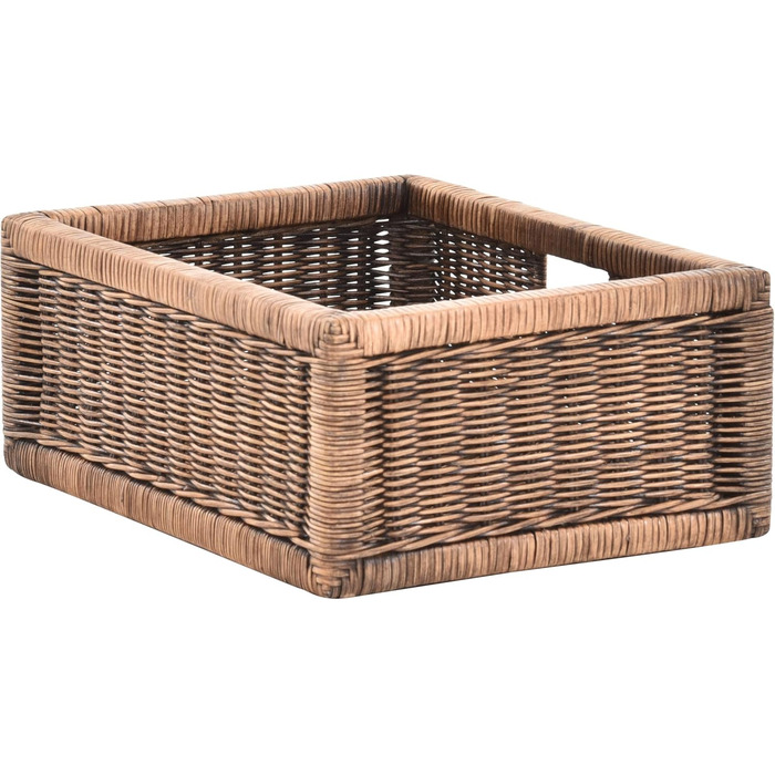 Набір / 2 кошики з полицями, вінтажний коричневий колір, приблизно 42x32x17,5 з дерев&39яною рамкою, ротангова шухляда для шафи для зберігання, комплект ручок для кошиків, 42x32x17,5, вінтажний коричневий колір