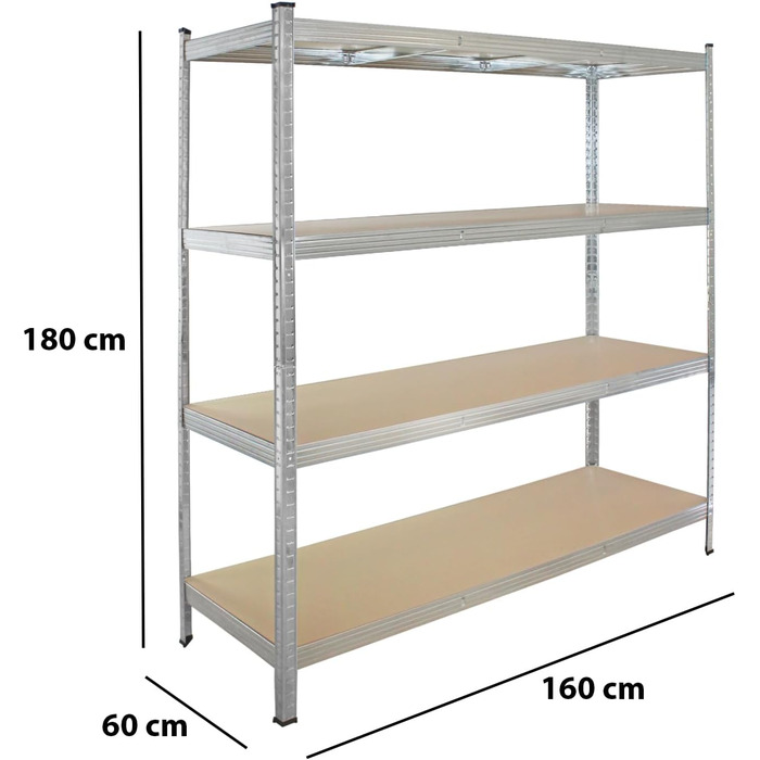 Стелаж TRUTZHOLM для важких умов експлуатації 180x160x60 см, вантажопідйомність 1000 кг, безболтовий стелаж, стелаж для зберігання, стелаж для підвалу, стелаж для майстерні, оцинкована сталь, 4 полиці