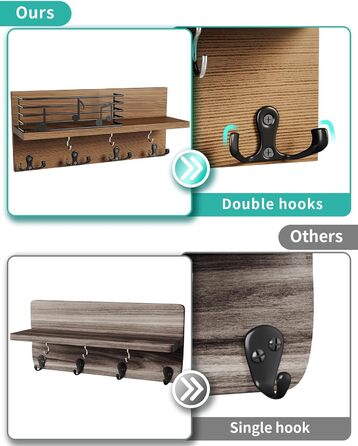 Ключниця HapiRm з декоративною огорожею для нотаток, дошка для ключів з полицею та гачком для ключів, дерев'яна дошка для ключів п