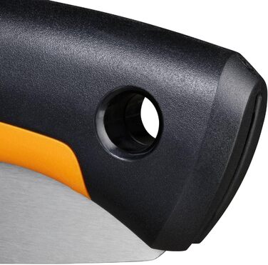 Складна пила Fiskars Plus, для товстих колод і гілок, 3 положення різання, гостре лезо з електроприводом, груба зубчастість, довжина леза 21 см, чорний/помаранчевий, пила SW69, 1067553 (полотно 20 см)