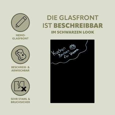 Скринька для ключів Bremermann зі скляною передньою частиною, з можливістю запису, 8 гачків, 6 магнітів, 1 маркер, 1 тримач для маркера, металевий корпус із сірим порошковим покриттям (повністю чорний)