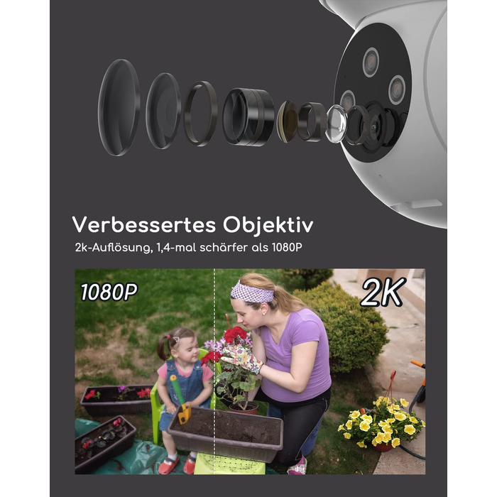 Камера відеоспостереження COOAU 2K Outdoor, PTZ WLAN Camera Outdoor IP WiFi Camera Surveillance Outdoor з автоматичним відстеженням людей, записом 24/7, кольоровим нічним баченням, IP66, SD-картою/хмарним сховищем