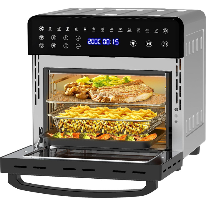 Фритюрниця Iceagle Hot Air Fryer XXL 15 літрів, фритюрниця з 13 програмами, міні-духовка, функція дегідратора, РК-дисплей, з буклетом рецептів та аксесуарами, 1800 Вт 15 л