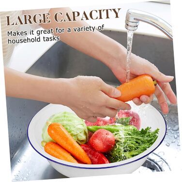 Емальована миска для змішування з армованої емалі 34 см, велика вінтажна, для миття овочів та домашнього використання, біла універсальна кухонна миска