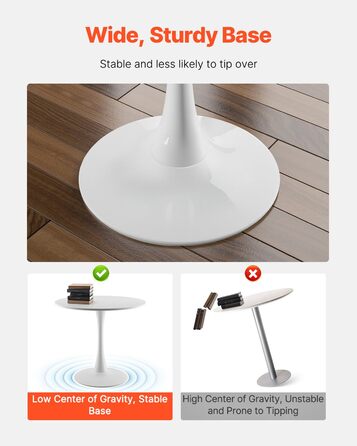 Круглий обідній стіл VEVOR, Кухонний стіл, Дерев&39яний стіл (80 см / вантажопідйомність 113,4 кг) для 2-4 осіб, Сучасні офісні столи з основою у формі тюльпана, для кухні, дому, вітальні, білий (лише стіл)