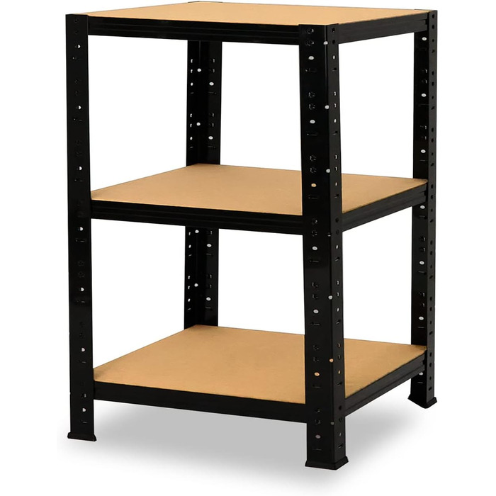 Чорна надміцна полиця/Металева полиця 3 полиці, вантажопідйомність 175 кг кожна/Полиця для зберігання, полиця для підвалу, полиця для дому/Металева полиця, стояча, В 90 см / Ш 45 см / Г 45 см, 90x45x45