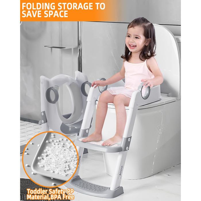 Дитяче сидіння для унітазу зі сходами, дитяче сидіння для унітазу для хлопчиків і дівчаток, регулюється по висоті і складається, д