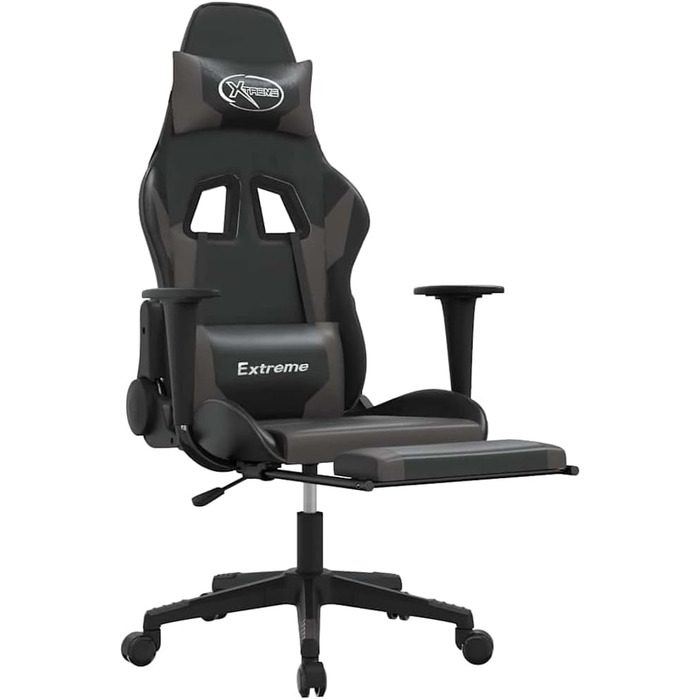 Геймерське крісло з підставкою для ніг, ергономічний дизайн, зручне комп&39ютерне крісло, обертове, для тривалих ігрових сесій. З підставкою для ніг, чорно-сірий колір.