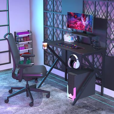 Комп&39ютерний стіл K-frame, ігровий стіл з підставкою для контролера, підсклянник, гачок для навушників, ігровий стіл, ігровий стіл чорного кольору 100x55x90,5 см, офісний комп&39ютерний стіл