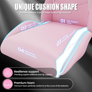 Ігрове крісло bigzzia, спинка з нахилом 90-135, ергономічне ігрове крісло з підголівником та підлокітниками, дихаюче комп&39ютерне крісло для підлітків, хлопчиків, дівчаток та дорослих, рожеве, базові стилі