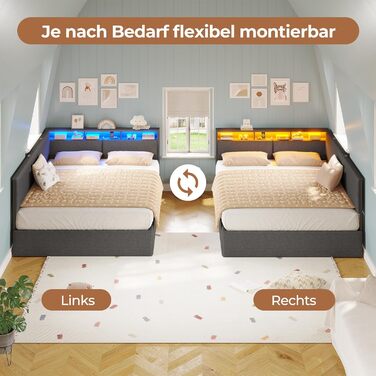 М&39яке ліжко-диван-ліжко 140x200 з USB-розетками та гідравлічним відділенням для зберігання, Ліжка 140x200 зі світлодіодним узголів&39ям та рейковою основою, Дитяче ліжко-кушетка, Двоспальне ліжко, Льняне, Темно-сірий (без матраца) 140 x 200 см Темно-сір