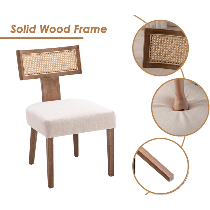 Комплект кухонних стільців Chairus з 2 предметів, обідніх стільців, дерев&39яних вінтажних стільців, м&39яких стільців зі спинкою з ротанга для вітальні (бежевий), 2 шт., бежевий-2