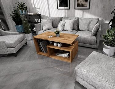 Журнальний столик з відділенням для зберігання речей 90x50x44 см Сучасний стіл для вітальні в ретро-лофт-дизайні Міцний диванний столик, міцний та стійкий до подряпин Дуб Вотан