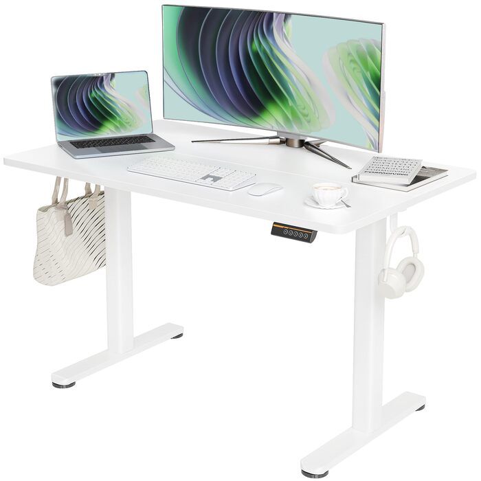 Стіл Claiks з регульованою висотою, електричний, 120x60 см, стіл з регульованою висотою для роботи стоячи, біла рама/біла поверхня, 120x60 см білий