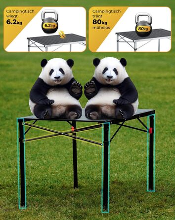 Складаний кемпінговий стіл KingCamp з алюмінієвою рамою, зсувна стільниця для 4-8 осіб, складний кемпінговий стіл з сумкою для перенесення, вантажопідйомність до 80 кг, чорний, 4 особи