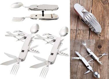 Міні-кишеньковий ніж Semptec Urban Survival Technology набір із 2 предметів, 14 складних столових приборів та кишенькового ножа з нержавіючої сталі (багатофункціональний, з виделками, роздільний, кишеньковий)