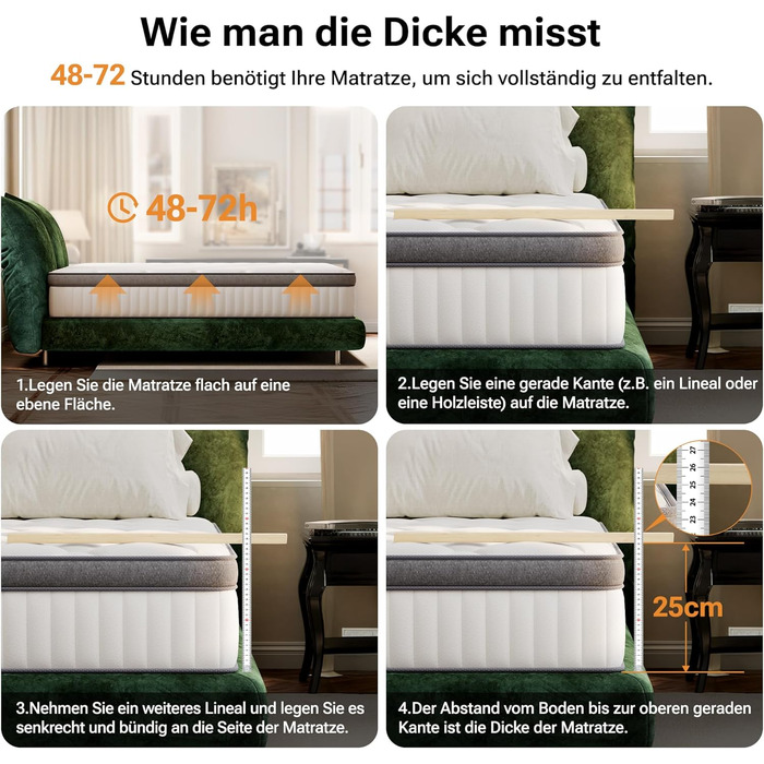 Матрац TXO 140x200 см, висота 25 см, пружинний матрац кишенькової форми, рівень жорсткості H3, 7-зонний пружинний матрац з високоякісною піною для підтримки спини, сертифікований Oeko-Tex та CertiPUR, 140 x 200 см