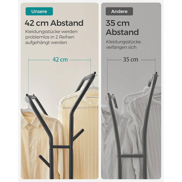 Вішалка для одягу на колесах, 2 шт. анги для одягу, Гардеробна штанга, Вішалка для одягу виготовлена з сталевих труб, Вантажопідйомність до 100 кг, Ширина 103,5 см, Багатофункціональне місце для зберігання, Чорний HSR107B01 Чорний 2 шт. анги