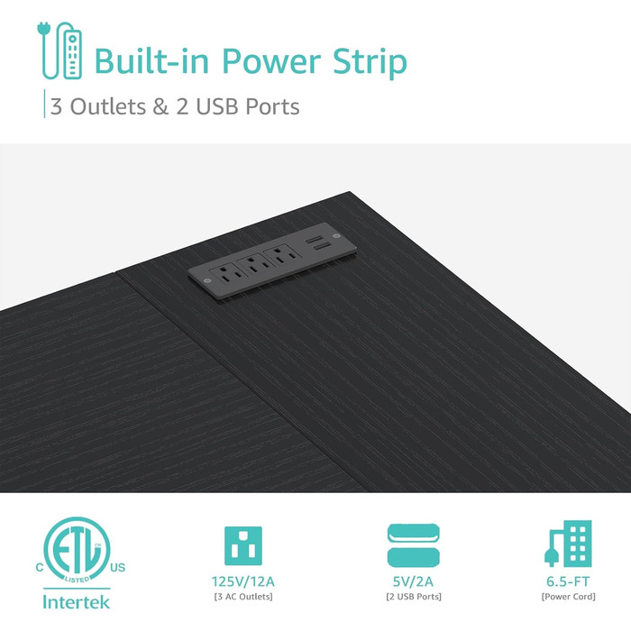 Г-подібний ігровий стіл Lufeiya з шухлядами та полицями для зберігання, кутовий комп&39ютерний стіл 49,5 дюймів з розеткою для дому, офісу, спальні, Г-подібні підліткові ПК-стіли чорного кольору, 40,5 дюймів