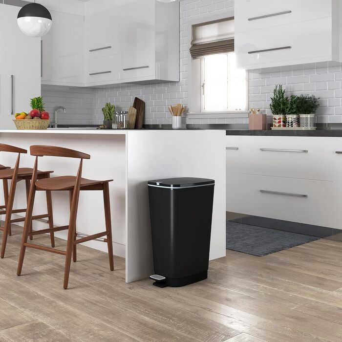 Педальний смітник 45 літрів з кришкою та педаллю, тримач для вкладишів, чорний металік, 29 x44,5 x 60,5 см 45 літрів, чорний метал