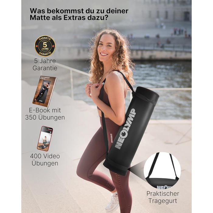 Надзвичайно товстий нековзний килимок для фітнесу з ремінцем для перенесення та електронною книгою килимок для йоги, гімнастики, спортивний килимок та килимок для пілатесу килимок для тренувань для дому, студії та використання на вулиці (чорний 80 см) 80 