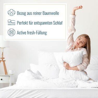 Подушка Dormabell Active Fresh 80x80 см Охолоджуюча та регулює температуру Індивідуально регульована висота наповнення Функціональні волокнисті кульки Можна прати при температурі до 60C Сертифіковано AGR Зроблено в Німеччині