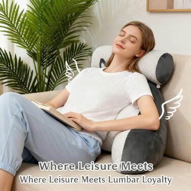 Подушка для спинки ліжка та дивана з підлокітниками. Ергономічна подушка для читання для дорослих. Дихаюча подушка для читання зі знімним чохлом. Для читання та роботи (сірий оксамит, 80 x 60 см). Сірий оксамит 80 x 60 см
