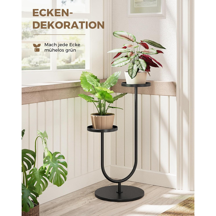 Металева підставка для квітів Bamworld, чорна, підставка для рослин для приміщень/вулиці, сучасна 2-рівнева полиця для рослин, міцний тримач для квіткових горщиків для вітальні, балкону, саду, 2 полиці