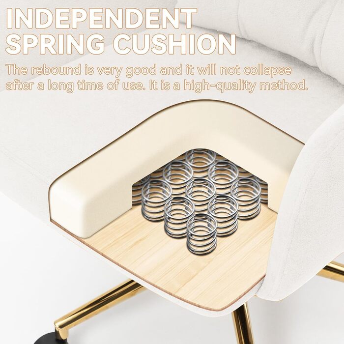 Офісне крісло з м&39якої оксамитової тканини, обертове на 360 крісло з колесами, крісло з регульованою висотою з металевими ніжками та подушкою, бежеве офісне крісло