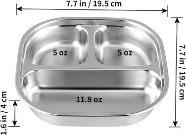 Набір з 3 нержавіючих тарілок з розділеннями та кришками, маленькі 3-секційні підноси для їжі, порційний контроль для дієти, шкільних обідів, домашньої їжі, пікніків та походів