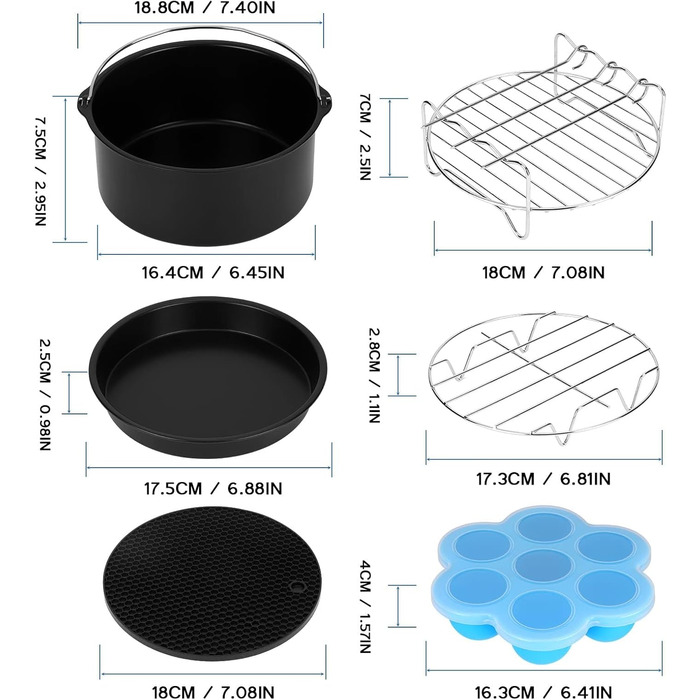 Аксесуари для фритюрниці Zzolee Набір аксесуарів для фритюрниці, набір аксесуарів із шести предметів для фритюрниці на 3.5 літри Air Fyer, форма для випічки, форма для піци, решітка для гриля, решітка для приготування на пару, силіконовий килимок, форма д