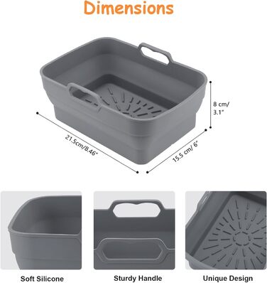 Аксесуари для фритюрниці ddLUCK Силіконова фритюрниця, складні силіконові форми для Ninja Foodi AF400EU/SL400EU/Cookwise/Princess і всі 7.6-9.5 л фритюрниці Dual Zone з магнітною кулінарною книгою (сірий, 2 шт. )