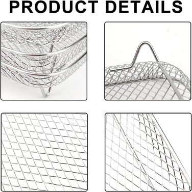 Стійки для аерофритюрниці, лоток для кошика аерофритюрниці з нержавіючої сталі 3-шарові штабельовані стійки-дегідратори для випічки у фритюрниці (квадратні), 3