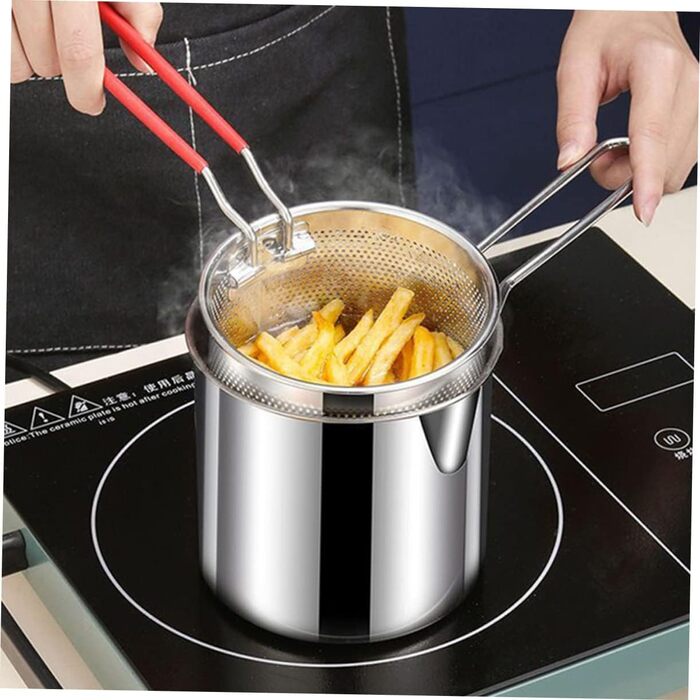 Комплект фритюрниці з нержавіючої сталі для дому Міні-сковорода Портативна плита Кошик для фритюрниці тако Японська фритюрниця темпура Маленька глибока фритюрниця Кошик для фритюрниці з горщиком, 1
