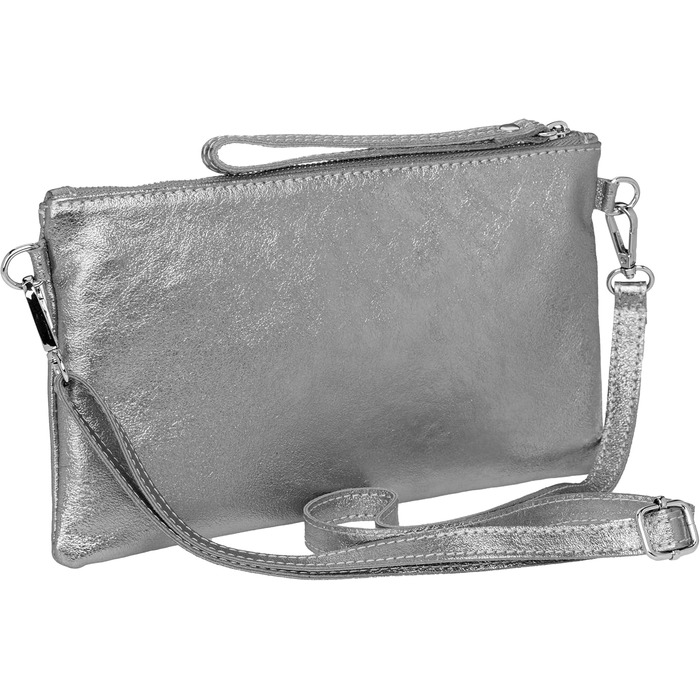 Золотиста клатч-сумочка з металевим блиском - Класична лінія, Модель 717 - Зроблено в Італії. Розмір універсальний, колір - темно-сріблястий металік.