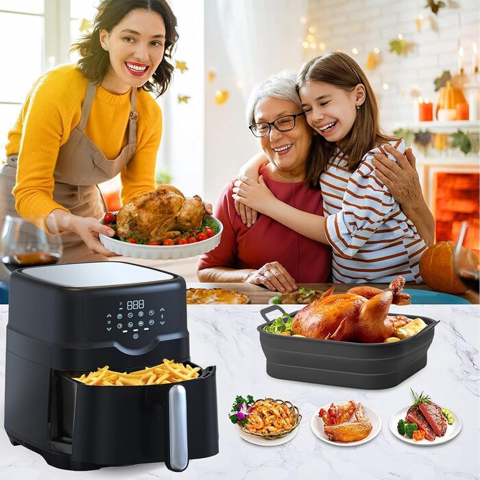 Набір аксесуарів для фритюрниці, аксесуари для фритюрниці з силіконовою формою 2 шт. XXL Силіконова форма для випічки Philips 6.2 л, COSORI 5.5 л/4.7 л, Cecotec 6 л зі щіткою для олії, кухонними щипцями та 2 силіконовими рукавичками