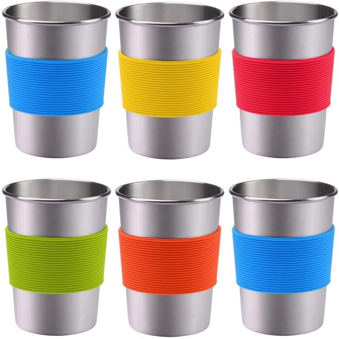 Набір із 6 чашок з нержавіючої сталі, маленькі чашки з нержавіючої сталі об&39ємом 240 мл із силіконовою оболонкою, багаторазові чашки з нержавіючої сталі для кемпінгу, пікніків на свіжому повітрі, соку, крижаної води, кави
